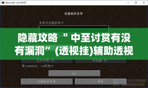 隐藏攻略 ＂中至讨赏有没有漏洞”(透视挂)辅助透视教程