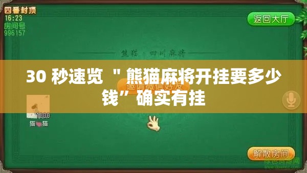 30 秒速览 ＂熊猫麻将开挂要多少钱”确实有挂