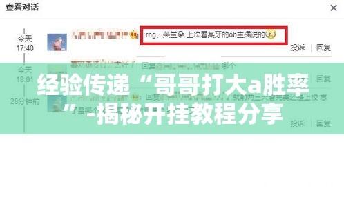 经验传递“哥哥打大a胜率”-揭秘开挂教程分享
