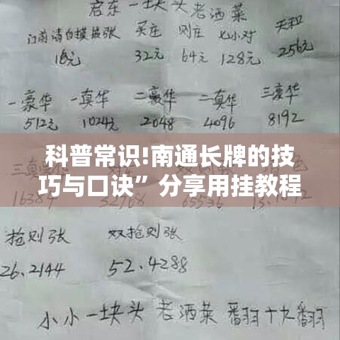 科普常识!南通长牌的技巧与口诀”分享用挂教程