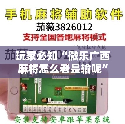 玩家必知“微乐广西麻将怎么老是输呢”附透视挂详细教程