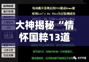 大神揭秘“情怀国粹13道挂了会怎么样”开挂辅助脚本+详细开挂