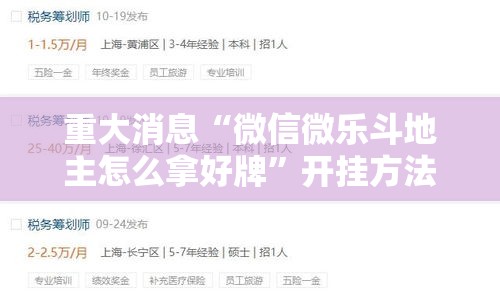 重大消息“微信微乐斗地主怎么拿好牌”开挂方法