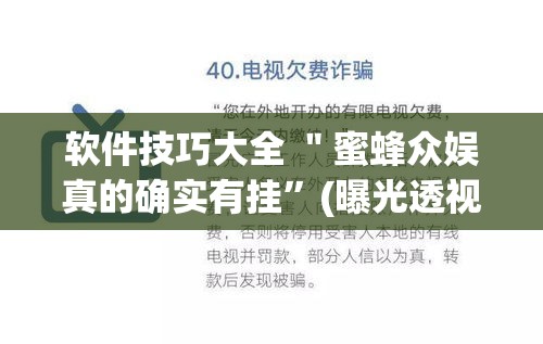 软件技巧大全 ＂蜜蜂众娱真的确实有挂”(曝光透视必备猫腻)