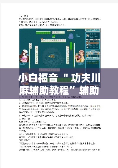 小白福音 ＂功夫川麻辅助教程”辅助工具插件,揭秘技巧开挂